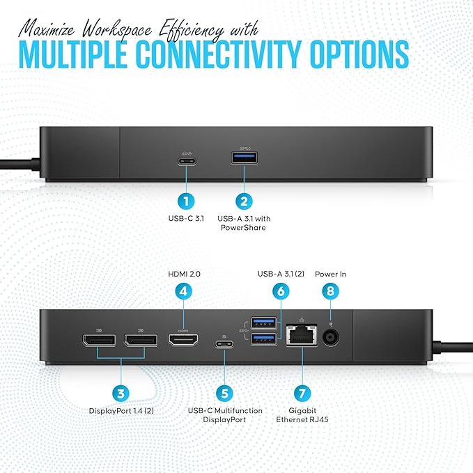 WD19TBS Docking Station Dock Station with 180W + USB Type-C + HDMI+ Dual DisplayPort - Ultimate Laptop Docking Station Bundle (Renewed)