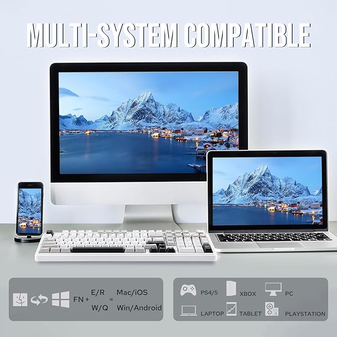 EPOMAKER X Aula F99 PRO Wireless Gaming Keyboard with 8000mAh Battery Hot Swappable Creamy Keyboard 2.4GHz/Type-C/BT5.0 NKRO RGB Backlit for Win/Mac/Gaming (Black&ampGrey&ampWhite)