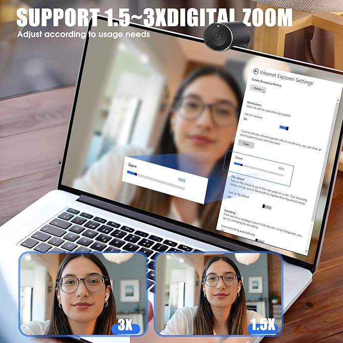 4K Webcam UHD CMOS Sensor Noise Canceling Mic AI Autofocus Adjustable FOV Built-in Privacy Cover Works for Teams Zoom Google Meet PC/Mac/Laptop/MacBook/Tablet