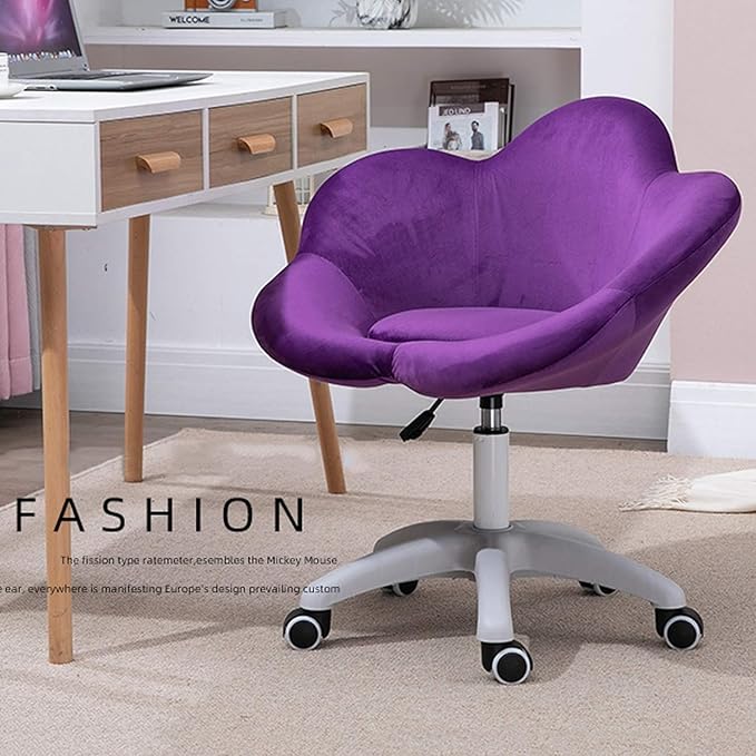 Gaming Chair Purple Home Office Chair Velvet Upholstered Cute Desk Chair with Backrest Max Weight Capacity 150kg