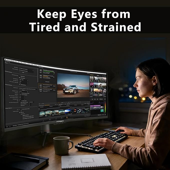 INNOCN Ultrawide 49 Curved 3840 x 1080P 144Hz 32:9 Monitor Screen Split PIP PBP for Workflow/Gaming R1800 99% sRGB HDR400 USB C DisplayPort HDMI Speakers Adjustable Black (HDMI+DP Cable)