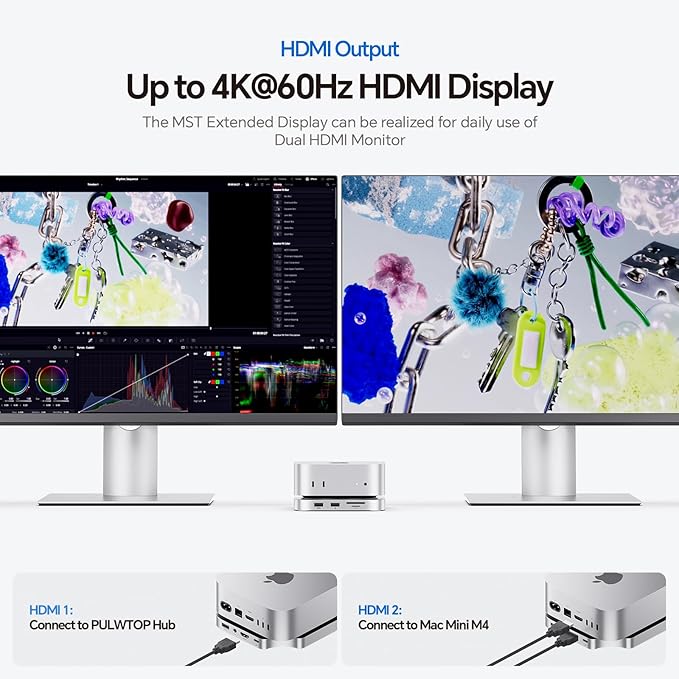 Mac mini M4 Dock No WiFi Interference PULWTOP Mac mini M4 Hub Stand with M.2 SSD Enclosure (SSD NOT Included) for Mac mini M4 and M4 Pro 2024 with 4K60Hz HDMI 3 x USB A 2.0 SD/TF 3.5mm Audio/Mic
