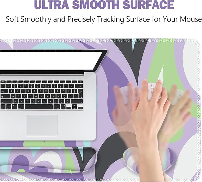 ToLuLu Extended Gaming Mouse Pad Memory Foam Ergonomic Keyboard Mouse Wrist Rest Support Set Large Desk Mat with Stitched Edges Non-Slip Base Mousepad for Home Office Game Study Purple Hearts