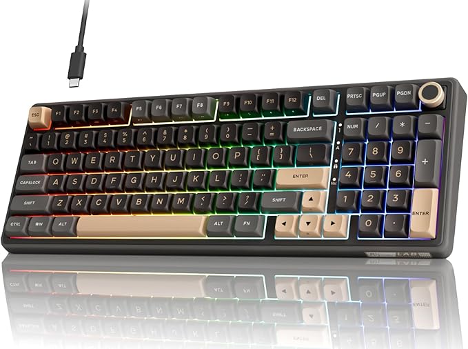 RK ROYAL KLUDGE R98 Pro Wired Mechanical Keyboard 96% Creamy Gaming Keyboard RGB Backlit with Number Pad and Volume Knob Gasket Mount MDA Profile PBT Keycaps Hot Swappable Pre-lubed Linear Switch