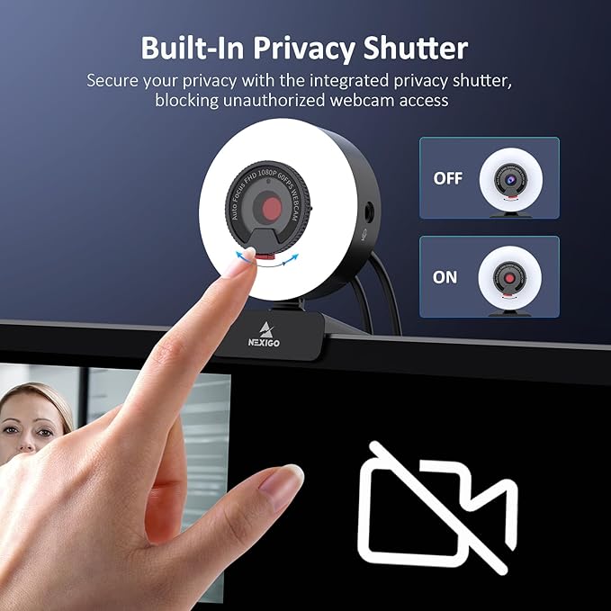 NexiGo N960E Pro 60FPS Webcam with Mic/Headset Jack and Extra USB Port 1080P Web Camera with Light Fast AutoFocus Built-in Privacy Cover for Zoom Meeting Skype Teams Twitch