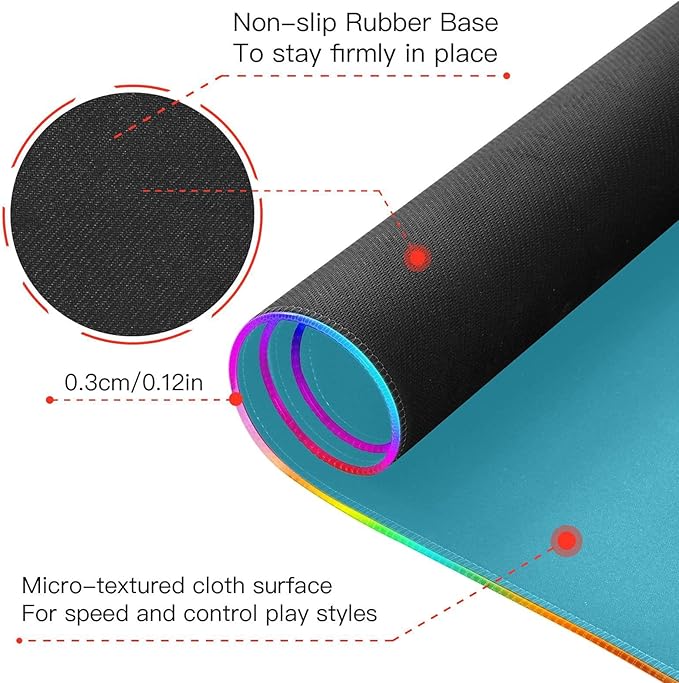 Blue Mouse Pad Gaming Mousepad Non Slip Desk Mat Wireless Charging RGB Computer Mouse Pads Keyboard Mats Pad for Office Home Desktop 35.4 x 15.7 in