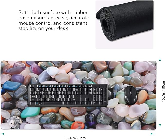 Colorful Precious Stones Large Gaming Mouse Pad 35.5 X 16 Inch Extended Desk Mat for Keyboard and Mouse Waterproof Computer Mousepad with Stitched Edges &amp Non-Slip Base