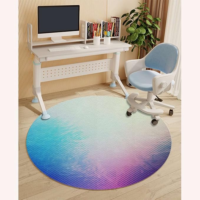Pink Blue PU Leather Under Desk Low-Pile Chair Mat for Rolling Chair Gradient Little Geometric Background Computer Gaming Rolling Chair Mat for Home Office Hardwood Floor Abstract Diameter 39.4 in