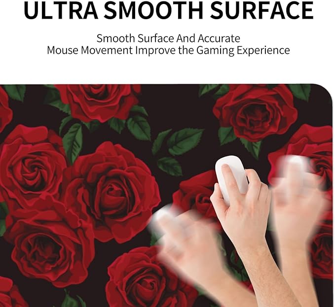 Rose Red Flower Large Mouse Pad Gaming Mousepad with Wrist Support Rubber Computer Keyboard Mat for Desk Laptop Non-Slip Full Deskmat Protector Waterproof Writing Pad Office Home 16x35.5 in