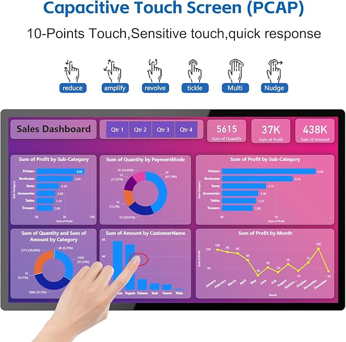 GreenTouch 43 Inch Industrial Digital Signage Touchscreen Monitor 500 Nits Display 1920 x 1080P Built-in Speaker with HDMI + VGA + DVI Ports for Advertising