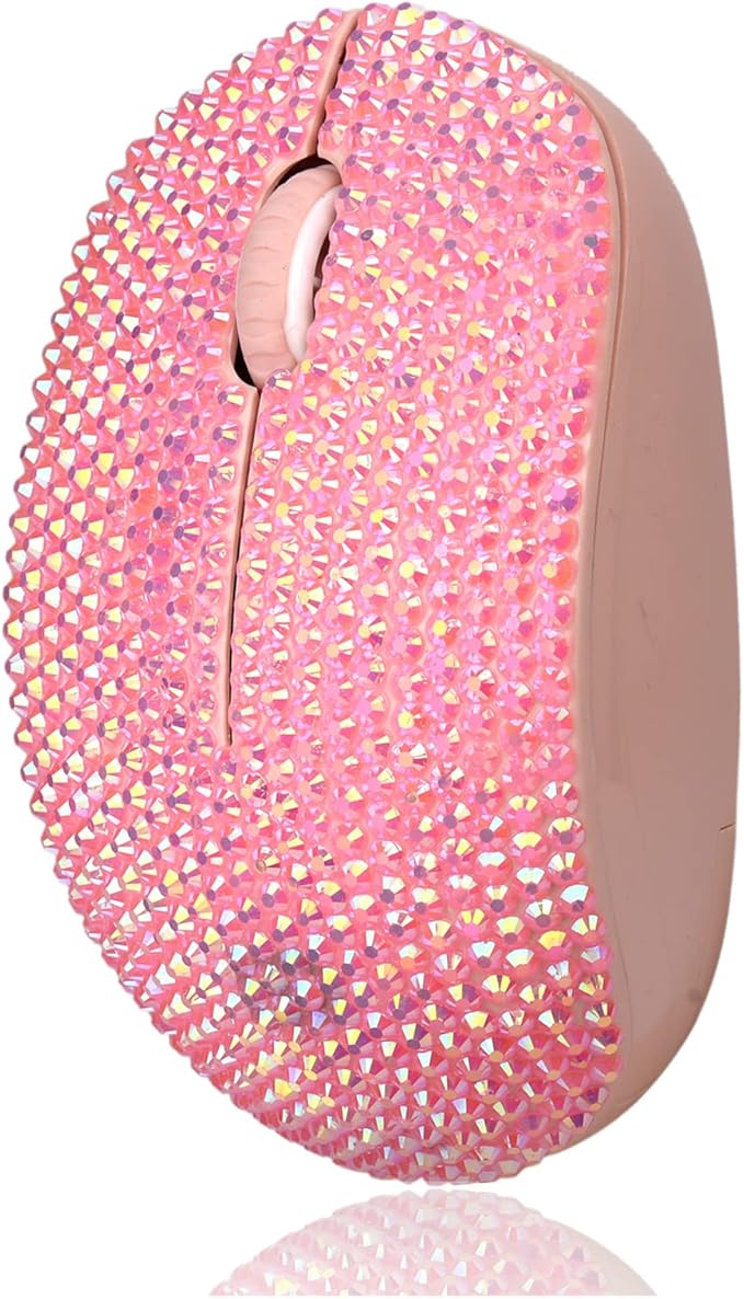 Bling Dazzling 2.4GHz Wireless Silent Mouse Covered with Rhinestone Crystal Crystallized Mouse with USB Receiver Compatible with Notebook PC Laptop Computer MacBookGreat Gift (Pink)
