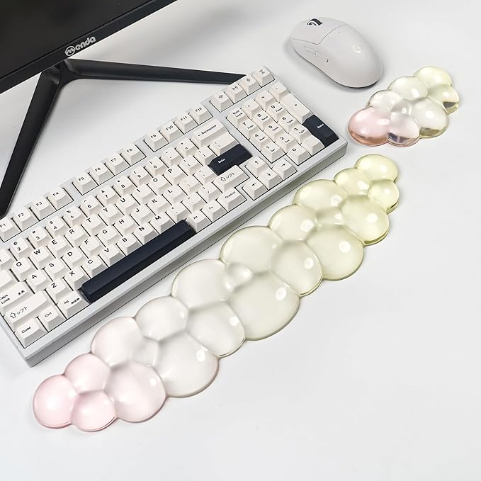 Ergonomic Cloud Silicone Gel Keyboard and Mouse Wrist Rest Set – Clear Wrist Rest for Computer Keyboard 60%/68%/75% Comfort &amp Support for Typing and Gaming (Yellow Pink)