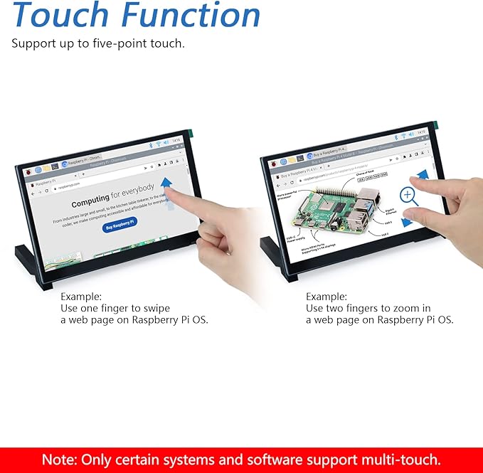 FREENOVE 7 Inch Touchscreen Monitor for Raspberry Pi 5 4 B 3 B+ A+ 800x480 Pixel TN Display 5-Point Touch Capacitive Screen Driver-Free MIPI DSI Port