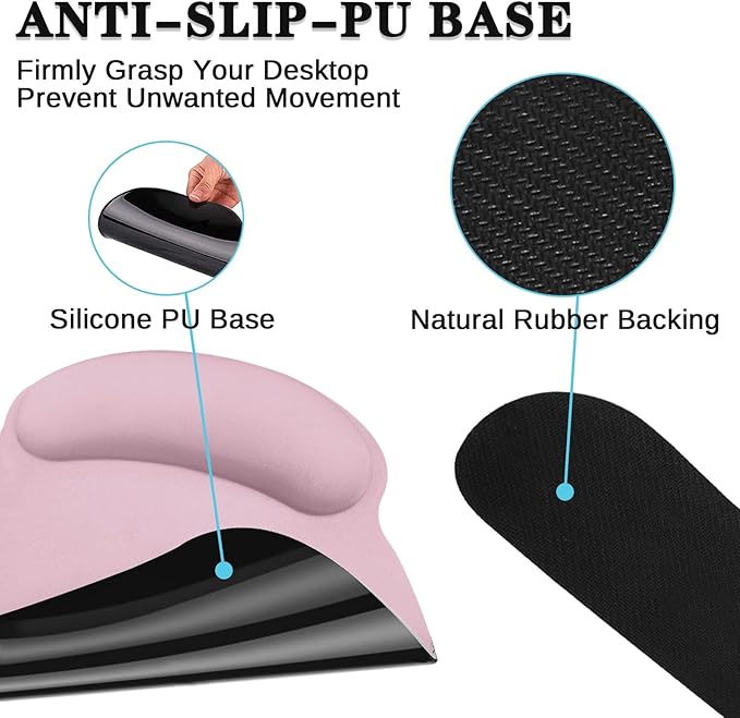Britimes Pink Keyboard Mouse Pad Set Pink 4 in1 Large Mousepad+Keyboard Wrist Rest+Mouse Wrist Rest+Coaster Ergonomic Design for Home Office Computer 35.4x15.7Inches