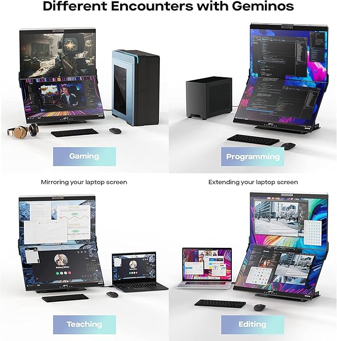 Mobile Pixels Geminos Dual 24 Stacked Computer Monitors with 100W USB-C Charging 1080P Webcam&ampSpeakers All-Inclusive Vertical Desktop Monitor HDMI/USB-A/USB-C2 Monitors