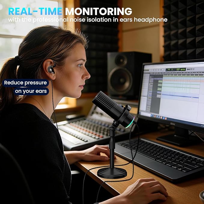 BASN USB/XLR SL2000 Dynamic Microphone and Bsinger 2nd Generation Dual Dynamic Drivers in Ear Monitor Headphones Set for Podcast Live Streaming Gaming Recording