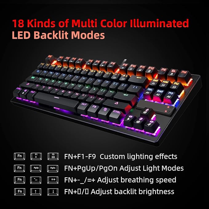 Anivia MK1S LED Backlit Mechanical Gaming KeyboardWired USB Gaming Keyboards with Blue Switches 87 Keys for Windows PC Laptop Game Black