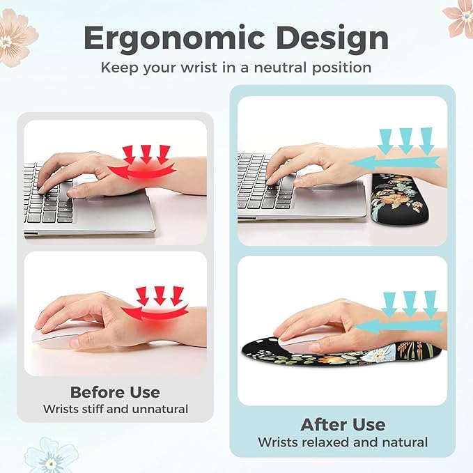 Scalloped Desk Cover Mat Aesthetic Mousepad with Wrist Rest Memory Foam Wrist Support for Keyboard Ultra Smooth Mouse Pad for Office Desk Decor School Supplies (Black)