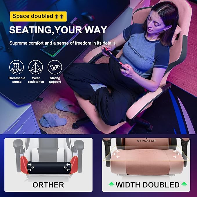 GTPLAYER Gaming Chair Computer Office Chair with Pocket Spring Cushion Linkage Armrests and Footrest High Back Ergonomic Computer Chair with Lumbar Support Task Chair with Footrest