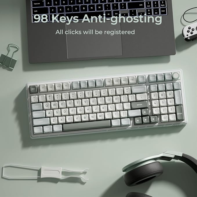 RK ROYAL KLUDGE R98 Pro Creamy Mechanical Keyboard 96% Wired Gaming Keyboard RGB Backlit with Number Pad and Volume Knob Gasket Mount MDA Profile PBT Keycaps Hot Swappable Pre-lubed Tactile Switch