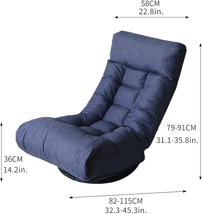 Henf Floor Gaming Chair with footrest 360 Degree Swivel Sofa Reclining Chair Lazy Sofa Tatami Leisure Sofa Adjustable 3-Position Floor Chair Folding Sofa Lounger Navy Blue