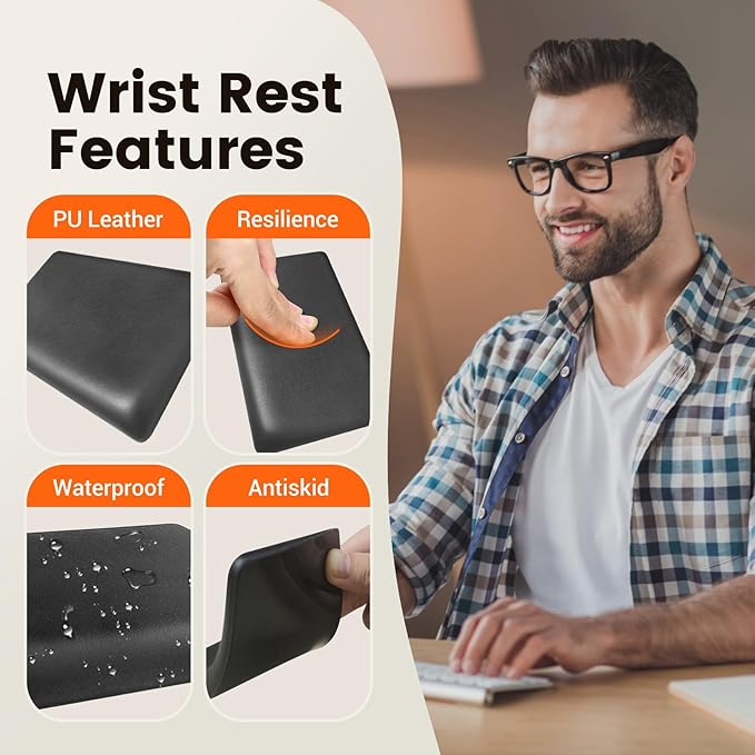 HONKID Low Profile Wrist Rest (H 0.2-0.58in) for Slim Keyboards and Mouse Made of Cool Gel and Non-Slip Rubber Base Easy Typing and Relieve Wrist Pain Black
