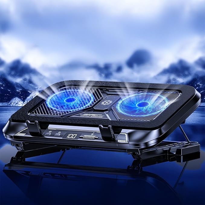 Adjustable Laptop Cooling Mat Ergonomic Neck Pressure Double Fan 100 Speed Adjustable for Height Stand LED Cooling
