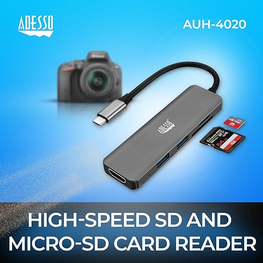 Adesso USB C Docking Station Multiport Adapter Dongle Type C Hub HDMI Support 4K@30Hz PD Charging 2*USB SD/TF Card Reader for MacBook Windows Laptop (TAA Compliant)