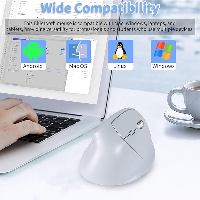 Bluetooth Wireless Vertical Mouse - Ergonomic Design Rechargeable with Type-C Silent Operation for Office and Home Use Ideal for Professionals &amp Students (Blue)