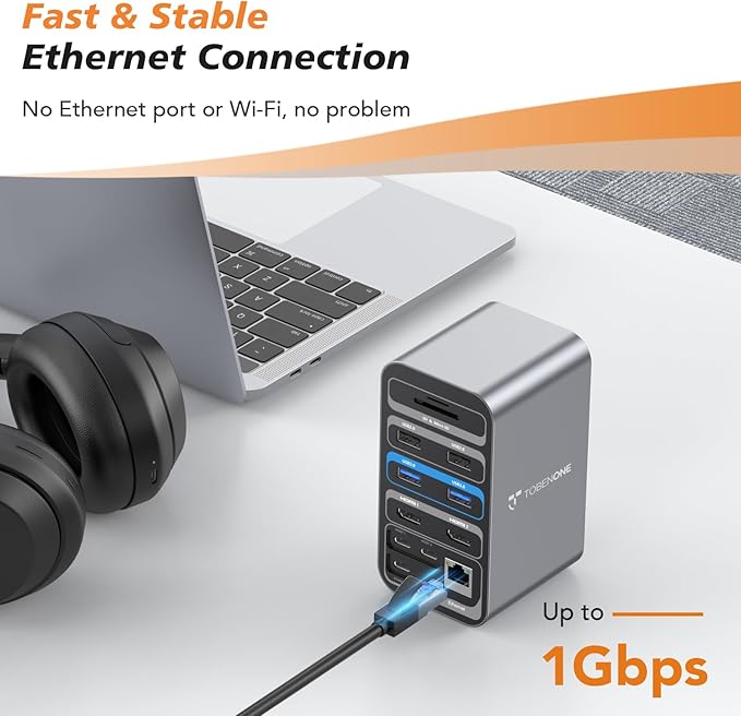 TobenONE 16-in-1 MacBook Docking Station with 100W Power Adapter Dual HDMI 7 USB Gigabit RJ45 SD&ampMicro SD PD 3.0 Mac Docking Station for Creative Professionals &amp Home Working
