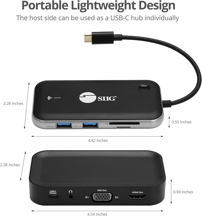 SIIG Wireless Video Extender with USB-C Hub 2X USB 3.0 5Gbps SD &amp TF Card Reader Extend 1080p Video to VGA &amp HDMI Display via Wireless simultaneously USB-C DP Alt Mode Required (CE-H26P11