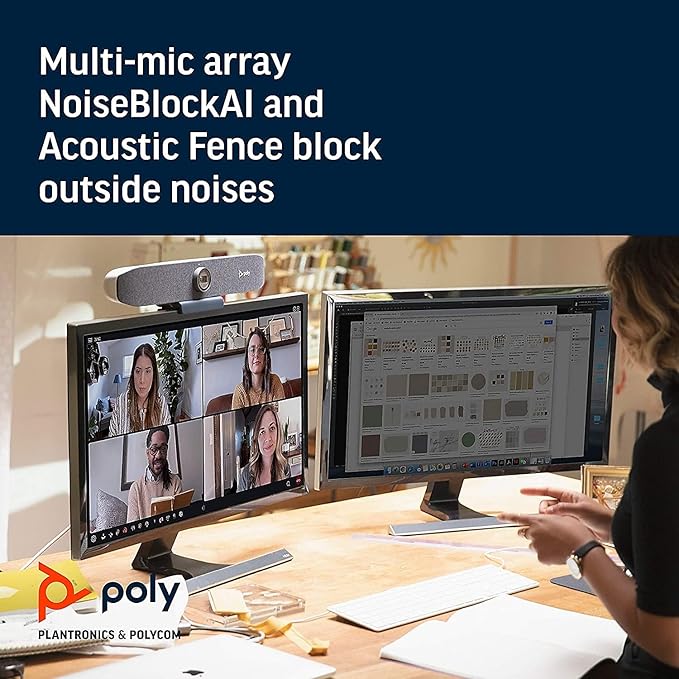 Poly Studio P15 Personal Video Bar (Plantronics + Polycom) - 4K Video Quality - Camera Microphones &amp Speaker Solution with Premium Audio &amp Video - Certified for Zoom and Teams