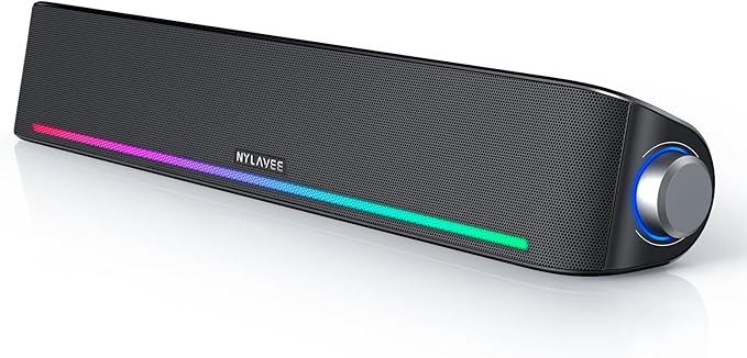 Computer Speakers Hi-Fi Sound Quality Computer Sound Bar Bluetooth 5.0 &amp 3.5mm Wired PC Speakers with 4 Dynamic Lighting Modes USB Powered Speakers for PC Desktop Laptops Phones Monitors X