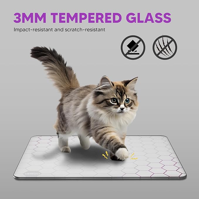 Vetroo GMP300 Tempered Glass Gaming Mouse Pad Micro-Etched 3mm Tempered Glass with Silicone Anti-Slip Base Multi-Layer Curing Smooth Operation for Esport &amp Work (White)