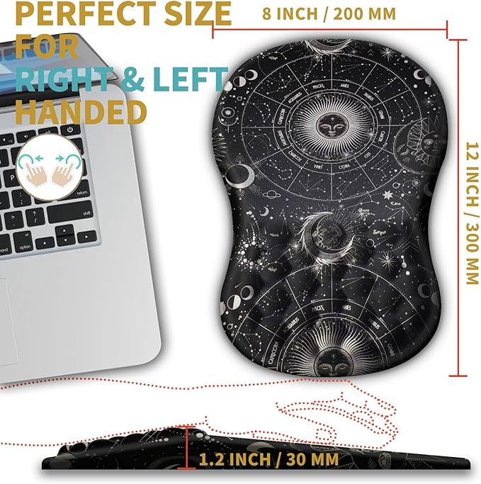 Hokafenle Ergonomic Mouse Pad Wrist Support with Massage Design Wrist Rest Pain Relief Mousepad with Memory Foam&ampNon-Slip PU BaseMouse Pads for Wireless Mouse (12x8 inchTarot Constellation)