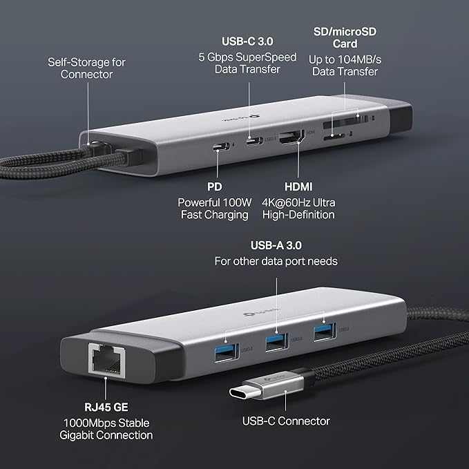 TP-Link USB C Hub 9-in-1 Multiport Adapter UH9120C | 4K@60Hz HDMI 1×1G ethernet SD &amp microSD 100W Power Delivery 1×USB-C + 3×USB-A Data Ports | 5Gbps High-Speed Splitter for MacBook &amp More