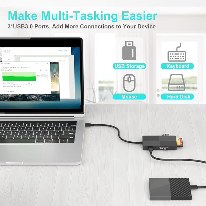 USB C USB3.0 Multi Card Reader Hub SD/XD/TF/CF/MS Card Slot with 3 USB3.0 8 in 2 Memory Card Reader/Adapter/Hub for SD SDXC SDHC CF CFI XD MS TF Micro SD Micro SDXC SDHC MS MMC UHS-I USB Stick Mouse