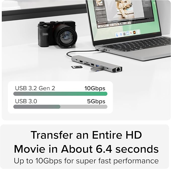Plugable USB C Hub Multiport Adapter: 9-in-1 with 140W PD Charging 4K 60Hz HDMI 10Gbps Data Transfer Gigabit Ethernet SD for USBC USB4 Thunderbolt MacBook Windows Chromebook (USBC-9IN1E)