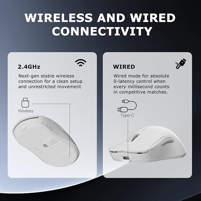 FIRSTBLOOD ONLY GAME. AJ199 Wireless Gaming Mouse PAW3395 Sensor 26000 DPI 60g Ultra-Lightweight with Interchangeable Shell 80M Clicks 50+ Hours Battery for FPS/MOBA Gaming (White)