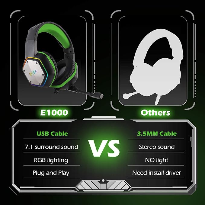 EKSA E1000 Gaming Headset Computer Headphones with Noise Canceling Mic &amp RGB Light Compatible with PC PS4 PS5 Laptop