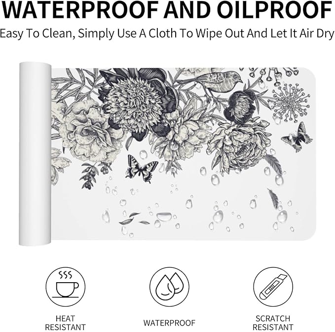 Peony Butterfly Large Mouse Pad Gaming Mousepad with Wrist Support Rubber Computer Keyboard Mat for Desk Laptop Non-Slip Full Deskmat Protector Waterproof Writing Pad Office Home 16x35.5 in