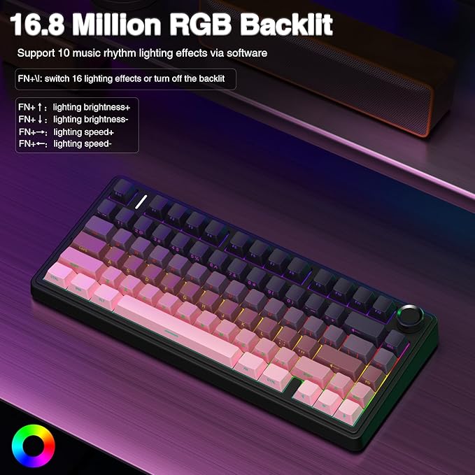 AULA F75 Pro Wireless Mechanical Keyboard75% Hot Swappable Custom KeyboardRGB BacklitPre-lubed Reaper SwitchesSide Printed PBT Keycaps Mechanical Gaming Keyboards Pink&ampBlack