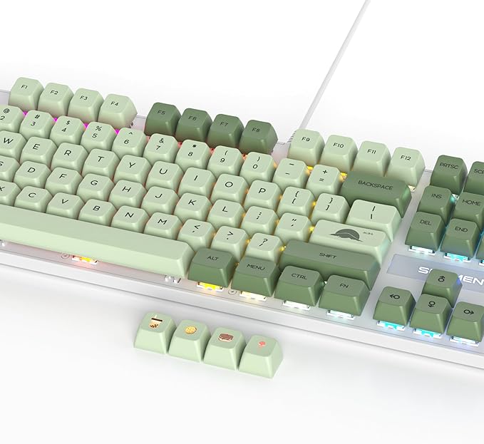 surmen Sage Green Mechanical Gaming Keyboard– 104 Key Full Size Wired Keyboard with Number Pad Thocky &amp Creamy Sound RGB Backlit Anti-Ghosting – Quiet Red Switch for PC Gamers &amp Typists (104