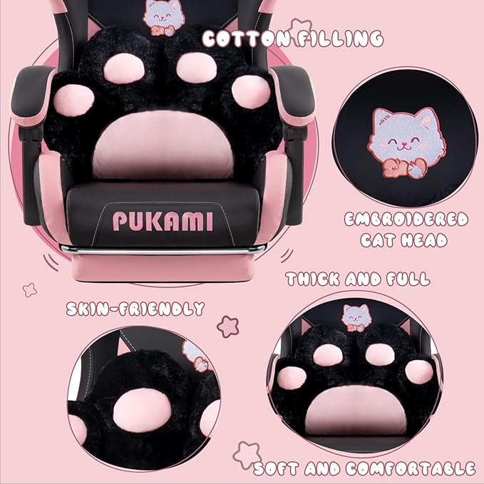 PUKAMI Gaming Chair with Cat EarsCute Computer Chair for Girl with FootrestErgonomic Gamer Chair Kawaii Gaming Chair Game Chair (Light Black)