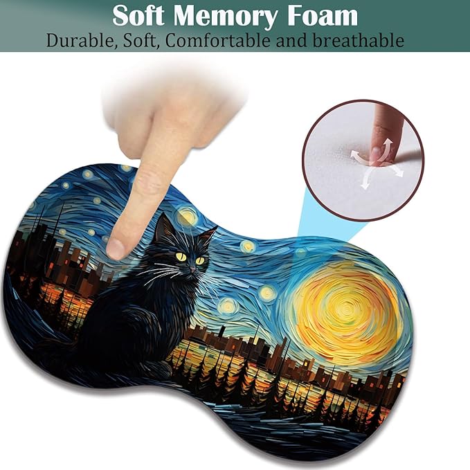 Large Game Mouse Pad + Wrist Support Pad + Coffee Coaster Desk Pad with Sewn Edges Anti-Slip Set pad Suitable for Office Work and Home - Art Moon Starry Night