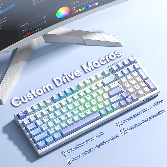 AULA Mechanical Keyboard Wireless Gaming Keyboards 99 Keys Tri-Mode BT5.0/2.4GHz/USB-C Hot Swappable Custom Creamy KeyboardRGB Backlit Computer Keyboards w/Pre-lubed Linear Switches Gasket Structure