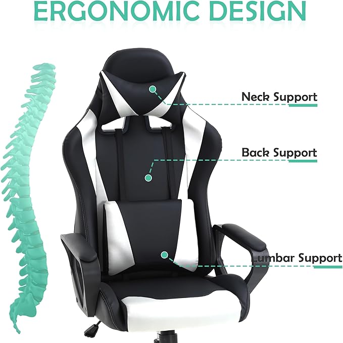 Comfortable Gaming Chairs for Adults Cheap Gamer Chair Swivel Game Chair for Boys Leather Computer Chair with Headrest and Lumbar Support PC Chair Racing Chair