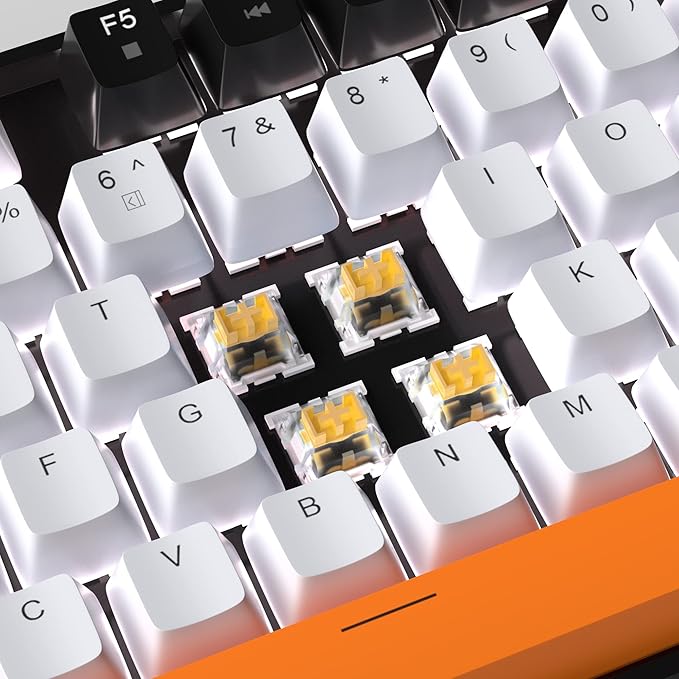 MageGee 75% Mechanical Gaming Keyboard Yellow Switch LED White Backlit 87 Keys Compact TKL Wired Computer Keyboards for Windows Laptop PC Gamer - White/Black