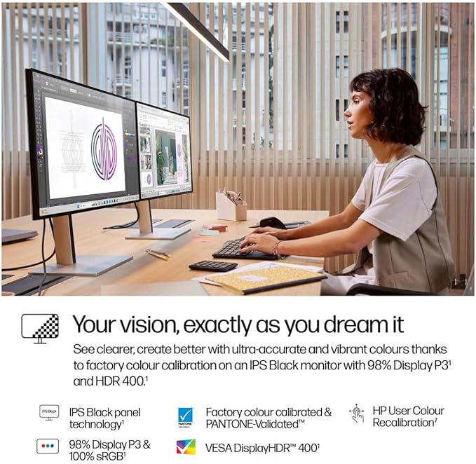 HP 727pu 27 Class WQHD LED Monitor - 16:9 - Natural Silver - 27 Viewable - In-plane Switching (IPS) Black Technology - Edge LED Backlight - 2560 x 1440 - FreeSync Premium - 400 Nit - 5 ms - 120 Hz R