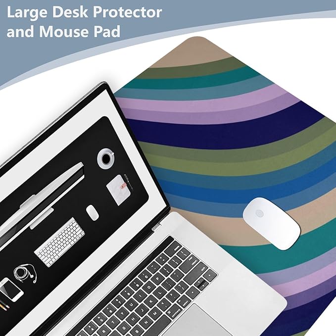 Mouse Pad Desk Mat Leather Desk Pad Large Gaming Desk Cover Protector Mat for Keyboard Computer Laptop Office Waterproof 47.2 x 23.6 Inch Swirls Waves